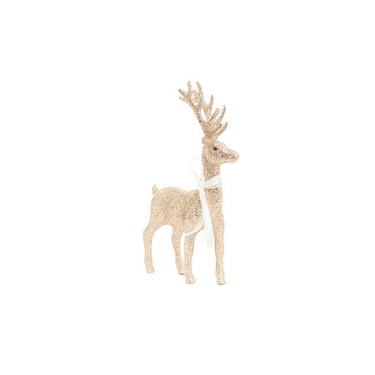 Standing Glitter Reindeer w Ribbon Champagne (29cmH)