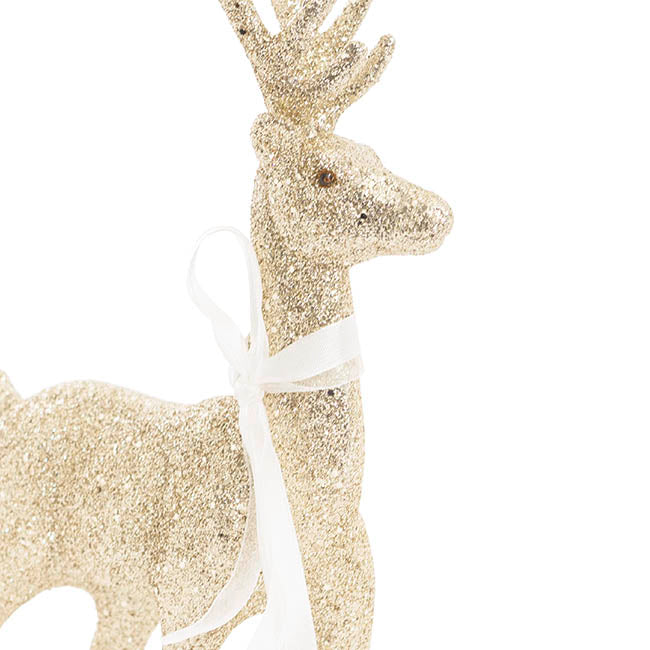 Standing Glitter Reindeer w Ribbon Champagne (29cmH)