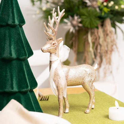 Standing Glitter Reindeer w Ribbon Champagne (29cmH)