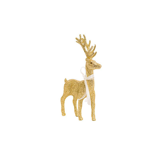 Standing Glitter Reindeer w Ribbon Gold (29cmH)