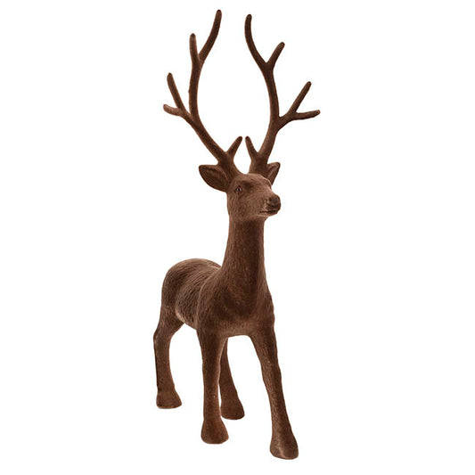 Large Standing Flocked Reindeer Brown (76cmH)