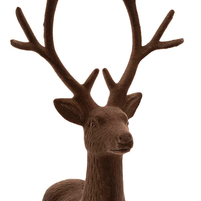 Large Standing Flocked Reindeer Brown (76cmH)