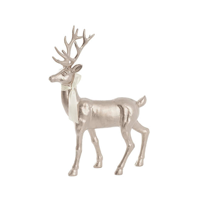 Elegant Standing Metallic Reindeer w Bow Champagne (46cmH)