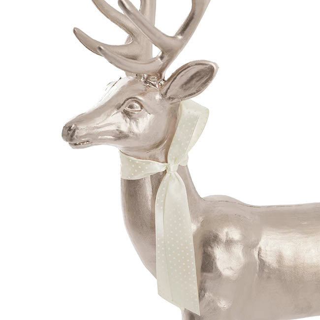 Elegant Standing Metallic Reindeer w Bow Champagne (46cmH)