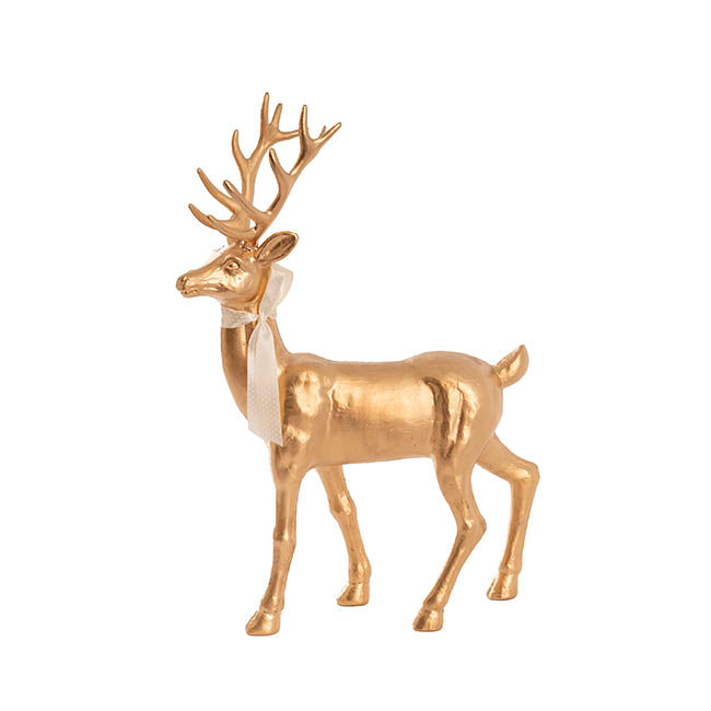 Elegant Standing Metallic Reindeer w Bow Gold (46cmH)