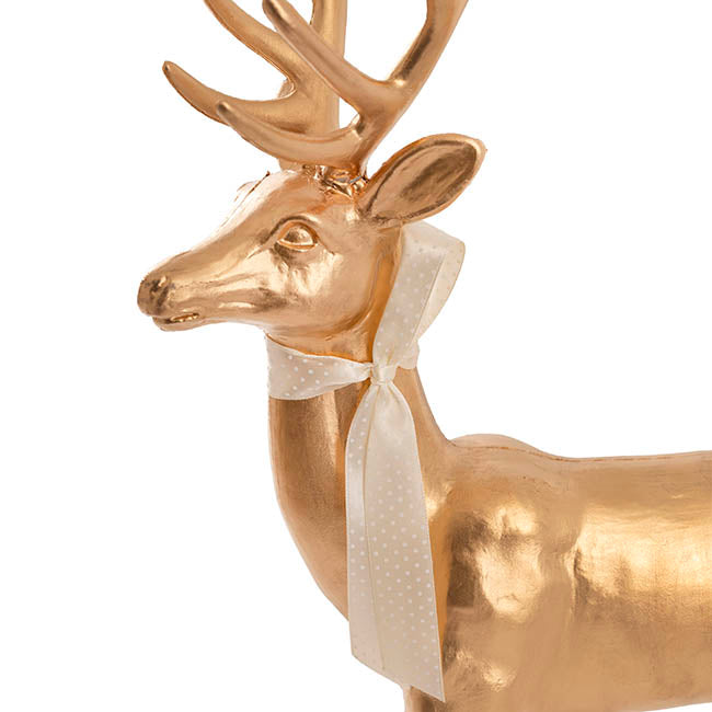 Elegant Standing Metallic Reindeer w Bow Gold (46cmH)