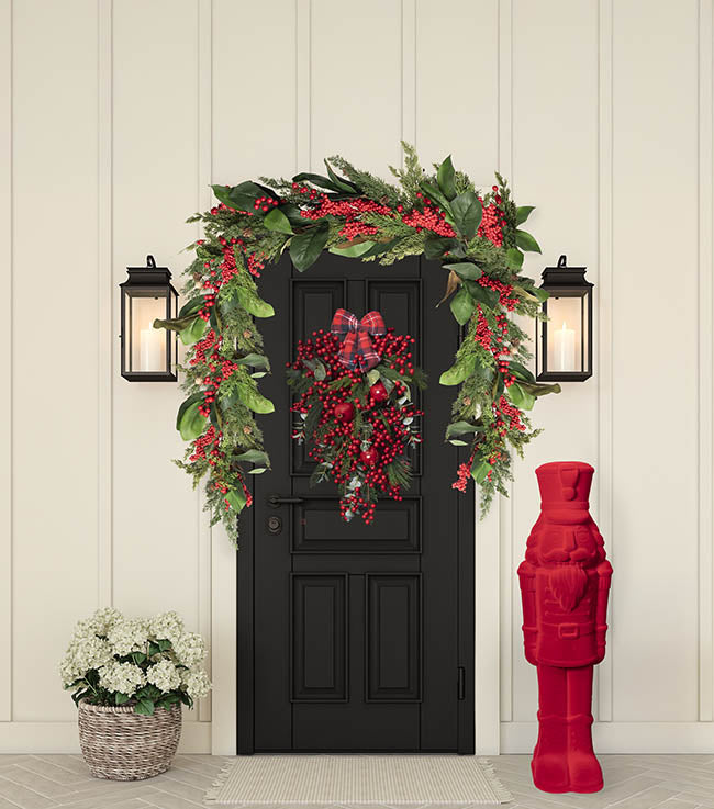 Standing Large Flocked Nutcracker King Dark Red (105.5cmH)