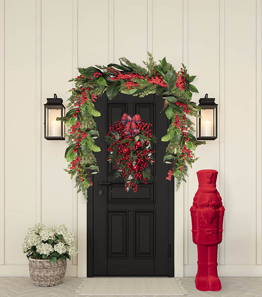 Standing Large Flocked Nutcracker King Dark Red (105.5cmH)