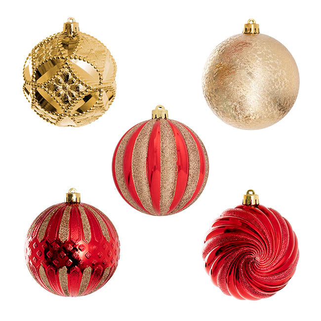 Hanging Assorted Baubles Set 9 Red & Gold (10cmD)
