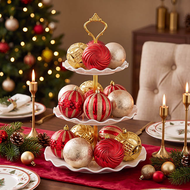 Hanging Assorted Baubles Set 9 Red & Gold (10cmD)