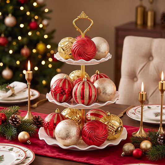 Hanging Assorted Baubles Set 9 Red & Gold (10cmD)