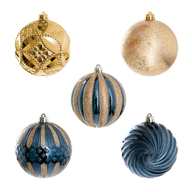 Hanging Assorted Baubles Set 9 Midnight Blue & Gold (10cmD)