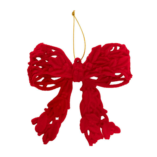 Hanging Flocked Bow Pack 2 Dark Red (10x11cmH)