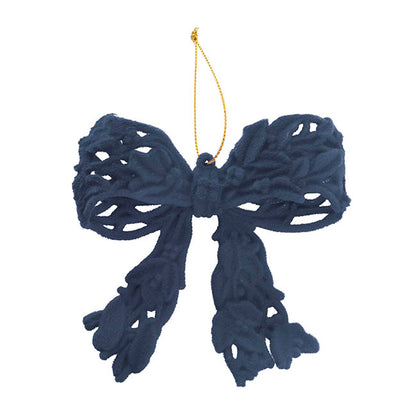 Hanging Flocked Bow Pack 2 Navy (10x11cmH)