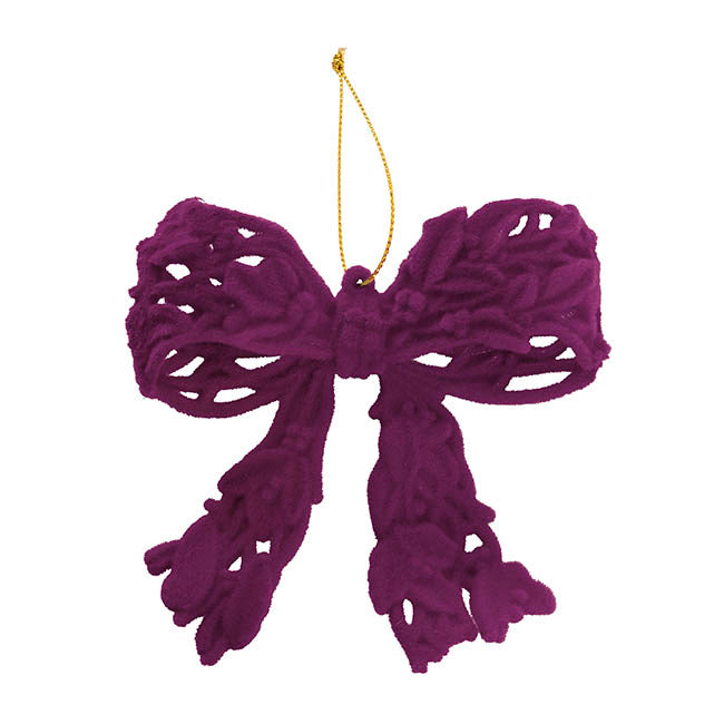 Hanging Flocked Bow Pack 2 Plum (10x11cmH)
