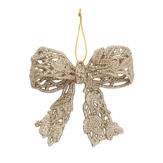 Hanging Glitter Bow Pack 2 Champagne (10x11cmH)