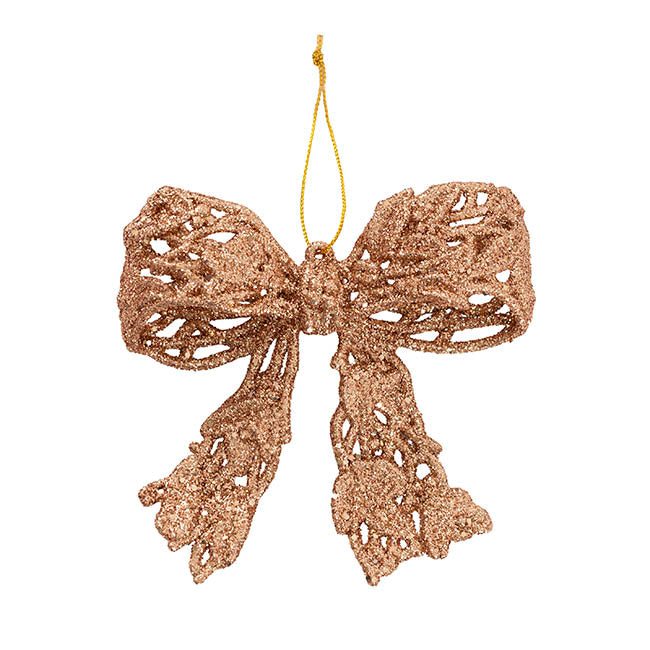 Hanging Glitter Bow Pack 2 Rose Gold (10x11cmH)