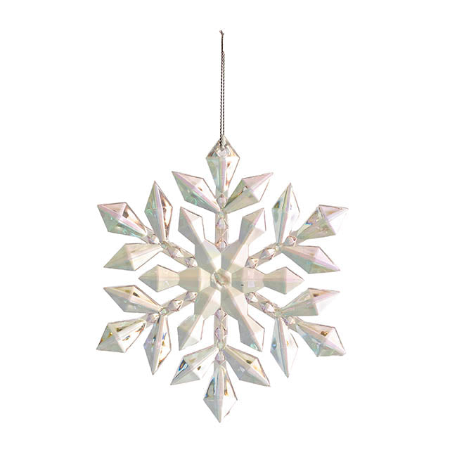 Hanging Acrylic Snowflakes Pack 2 Iridescent White (13cmD)