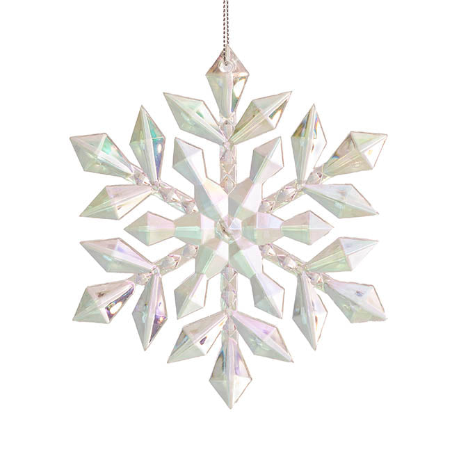 Hanging Acrylic Snowflakes Pack 2 Iridescent White (13cmD)