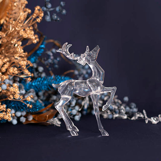 One Leg Up Standing Acrylic Reindeer Clear (16.5cmH)