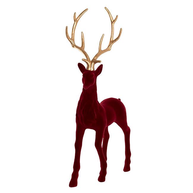 Standing Reindeer w Gold Antler Flocked Burgundy (38x85cmH)