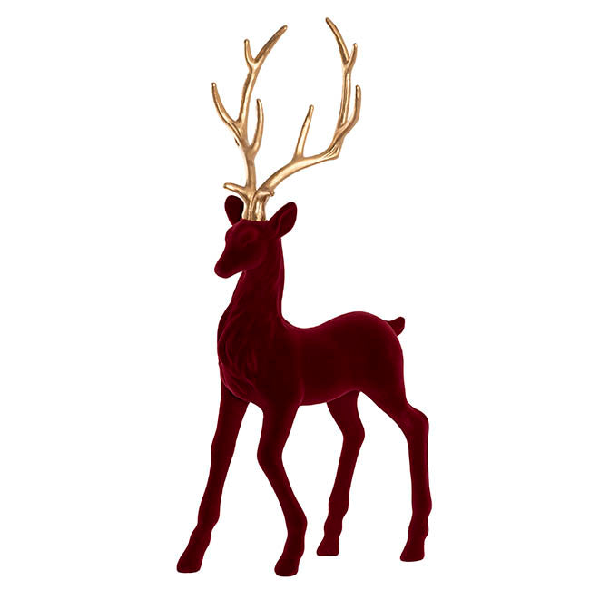 Standing Reindeer w Gold Antler Flocked Burgundy (38x85cmH)