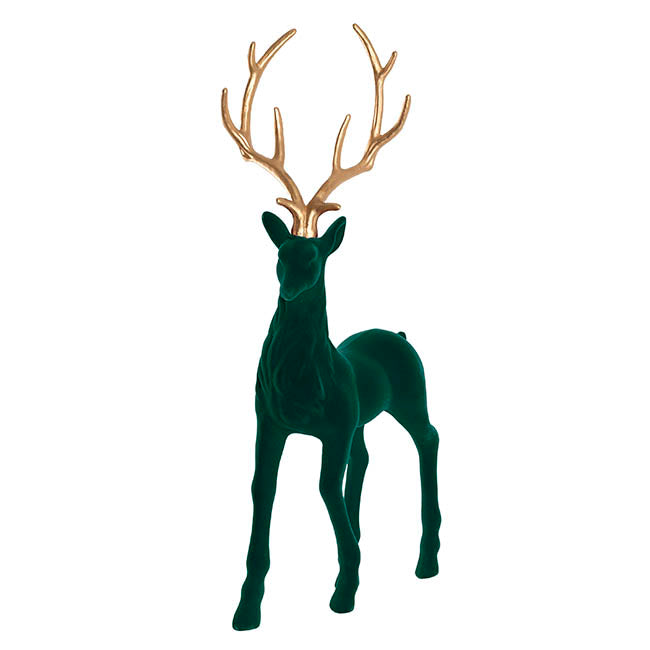 Standing Reindeer w Gold Antler Flocked Dark Green(38x85cmH)