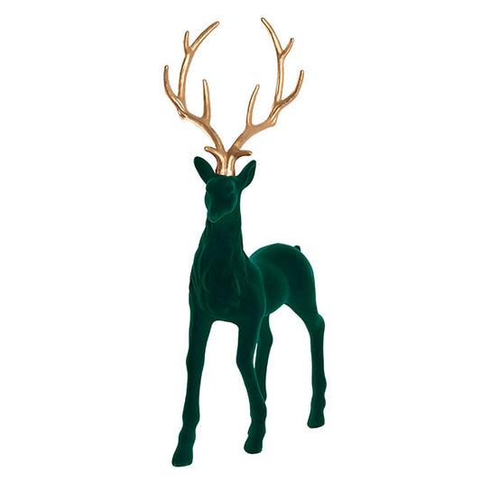 Standing Reindeer w Gold Antler Flocked Dark Green(38x85cmH)
