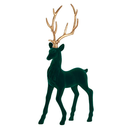 Standing Reindeer w Gold Antler Flocked Dark Green(38x85cmH)