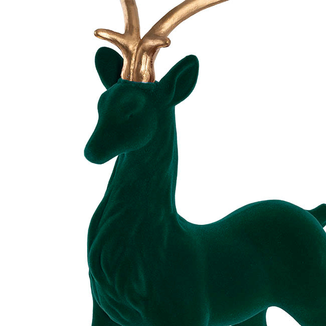 Standing Reindeer w Gold Antler Flocked Dark Green(38x85cmH)