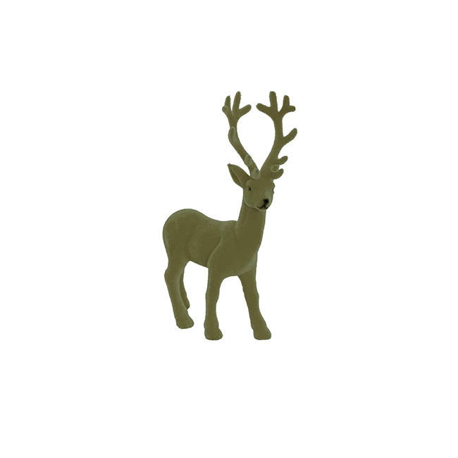 Flocked Standing Reindeer Olive Green (20.5cmH)
