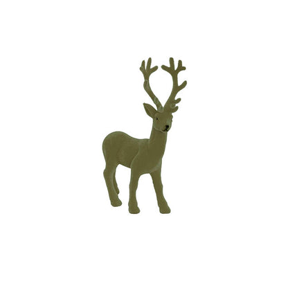 Flocked Standing Reindeer Olive Green (20.5cmH)