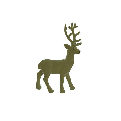 Flocked Standing Reindeer Olive Green (20.5cmH)