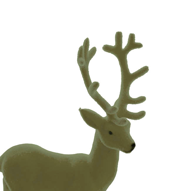 Flocked Standing Reindeer Olive Green (20.5cmH)