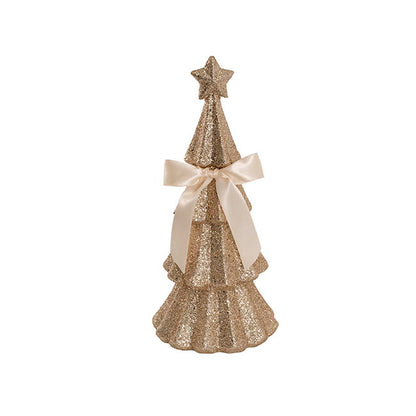 Table Christmas Tree w Bow Glitter Champagne (30.5cmH)