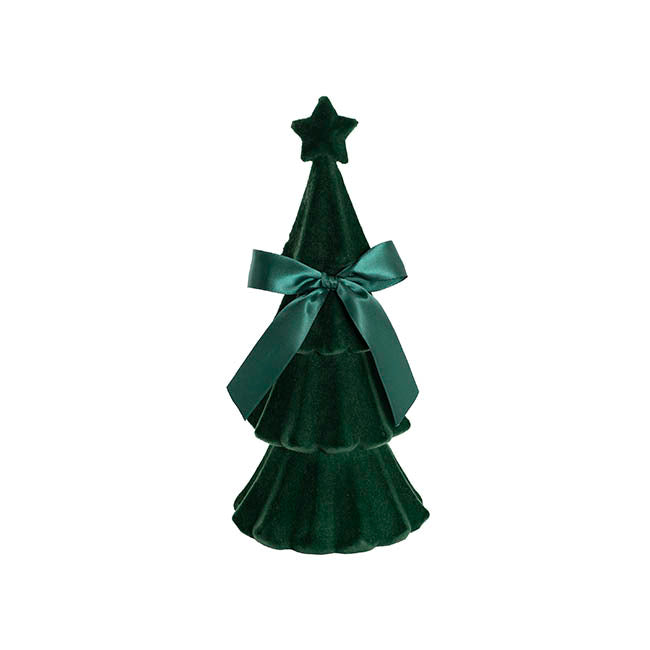 Flocked Christmas Tree w Bow Dark Green (30.5cmH)