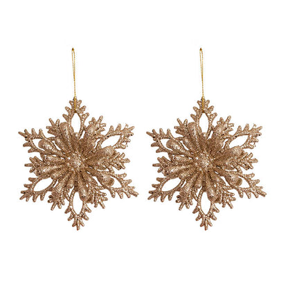 Hanging Floral Snowflake Pack 2 Champagne Gold (12.5cmD)