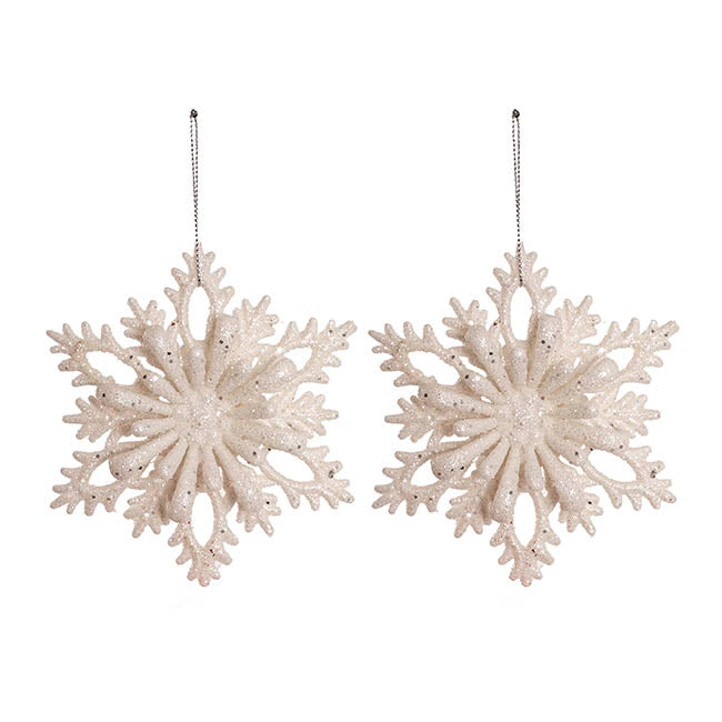 Hanging Floral Snowflake Pack 2 White (12.5cmD)