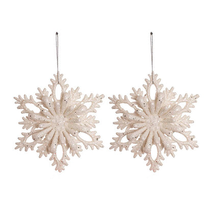 Hanging Floral Snowflake Pack 2 White (12.5cmD)