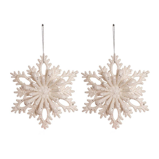 Hanging Floral Snowflake Pack 2 White (12.5cmD)