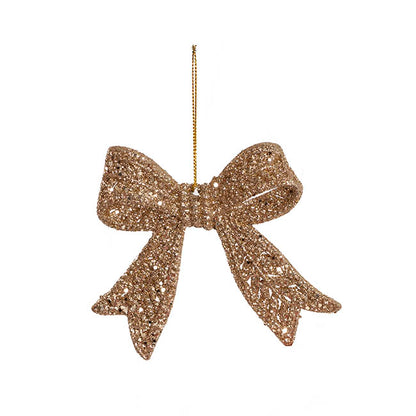 Hanging Glitter Bow Pack 2 Champagne Gold (9x10cmH)