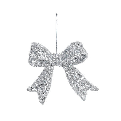Hanging Glitter Bow Pack 2 Silver (9x10cmH)