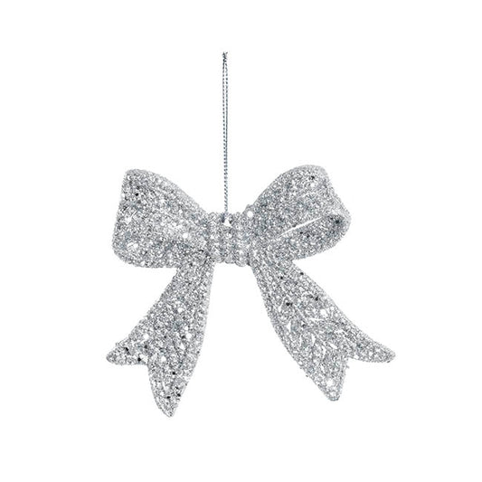 Hanging Glitter Bow Pack 2 Silver (9x10cmH)