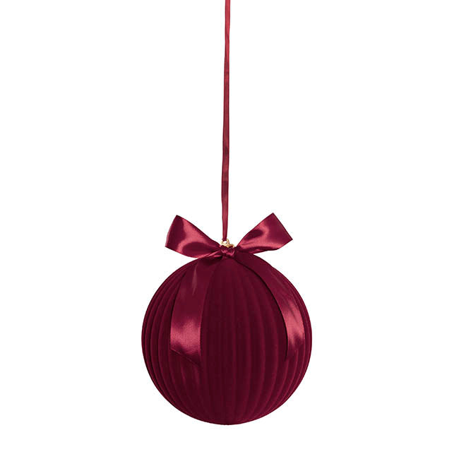 Large Flocked Baubles Pack 2 Burgundy (20cmD)