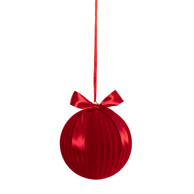 Large Flocked Baubles Pack 2 Dark Red (20cmD)