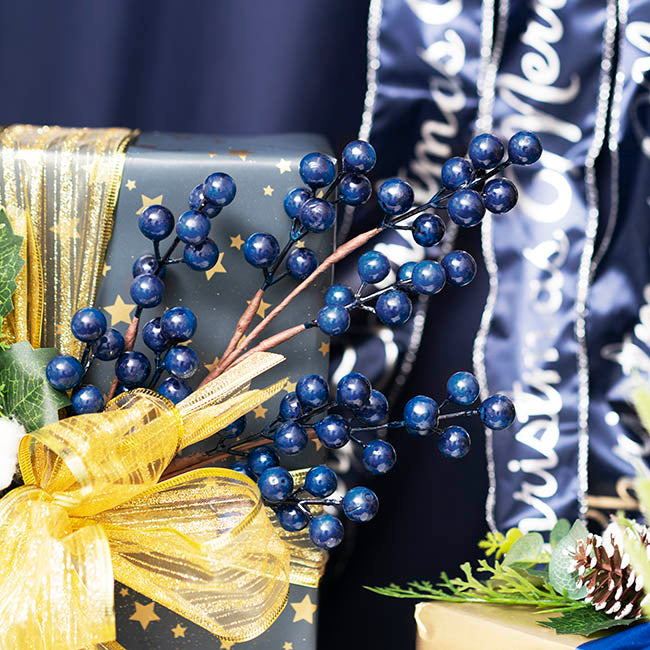 Christmas Berry Spray Navy Blue (43cmH)