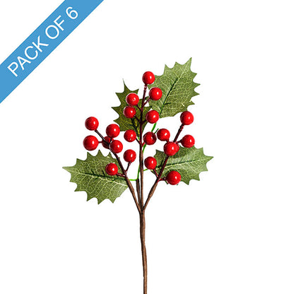 Red Berry Holly Pick Pack 6 Red (25cmH)