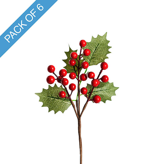 Red Berry Holly Pick Pack 6 Red (25cmH)