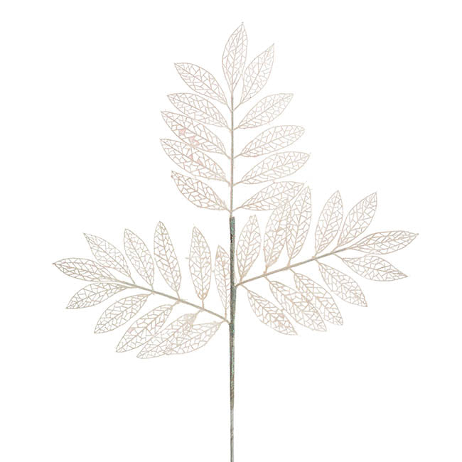 Glitter Artificial Leaf Spray Iridescent White (70cmH)