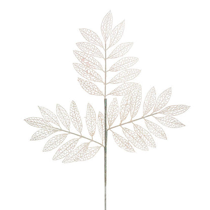Glitter Artificial Leaf Spray Iridescent White (70cmH)